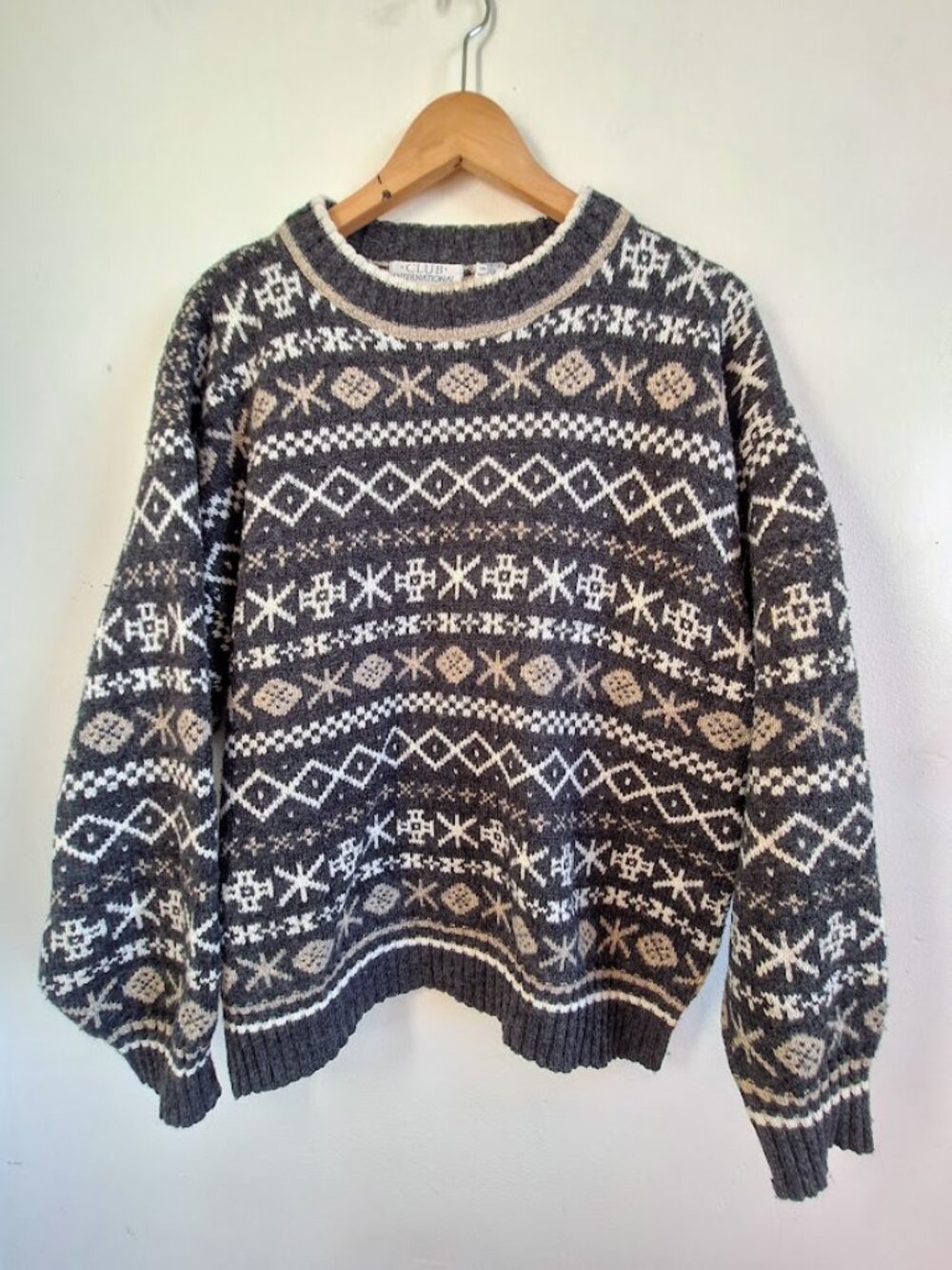Club International Fair Isle Wool Blend Sweater Nordic Knit